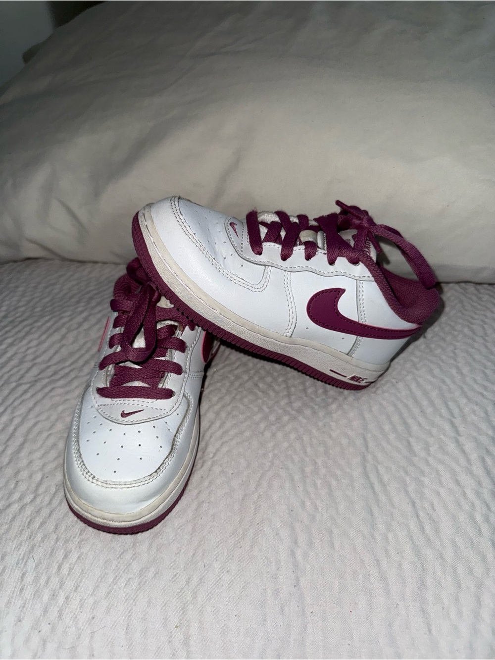 Nike Kids White and Maroon AF1s